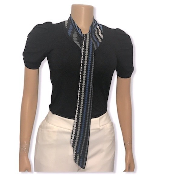 Maurices Top Black Polka Dot Layered Tie Neck with blue Gray white size S - Picture 3 of 8